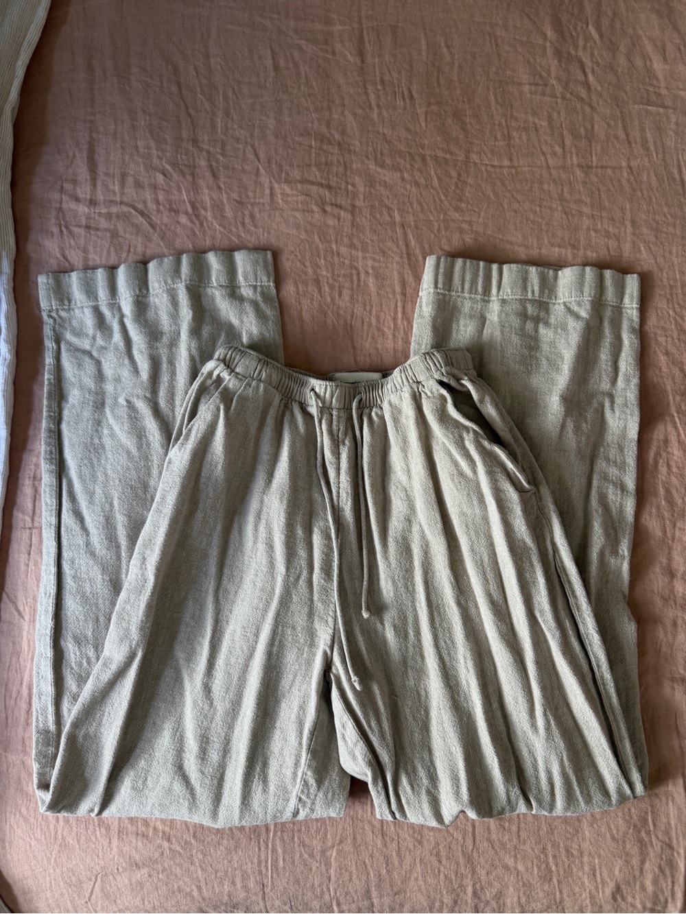 Beige Drawstring linen Pants - Picture 2 of 3